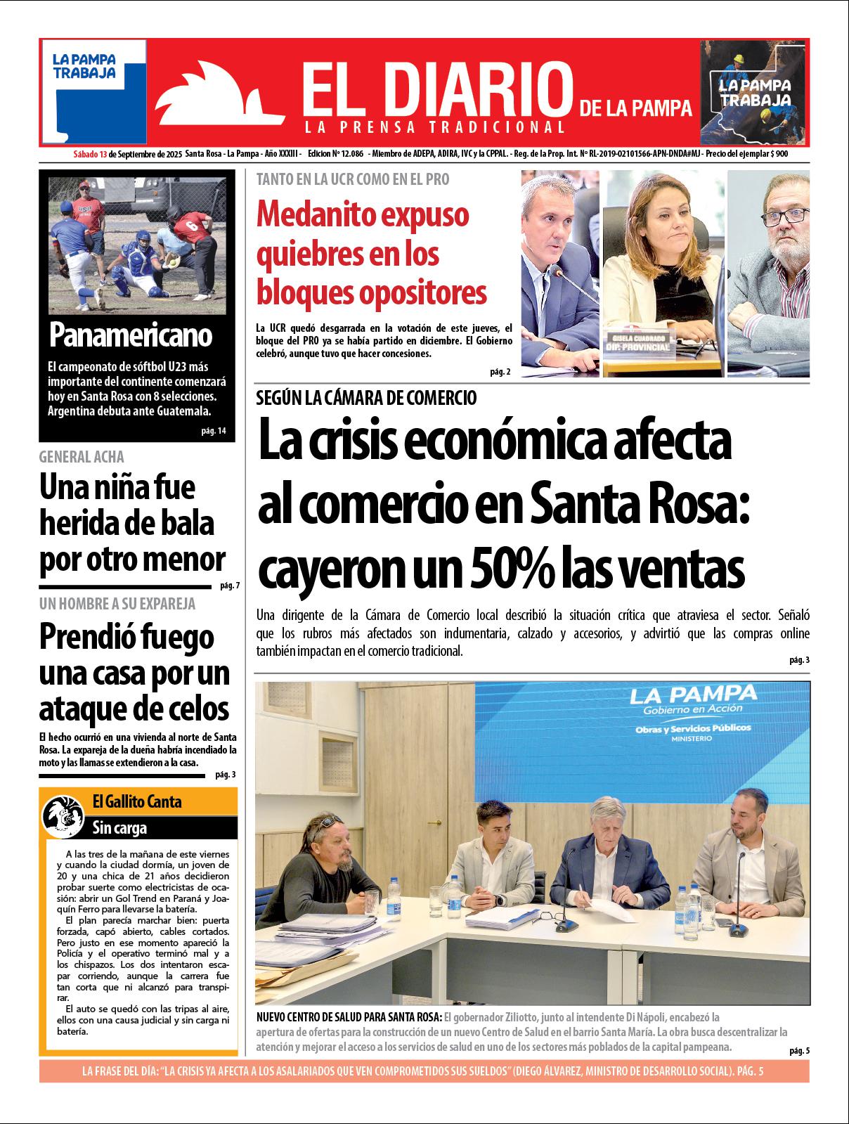Tapa de El Diario en papel  saacutebado 13 de septiembre de 2025